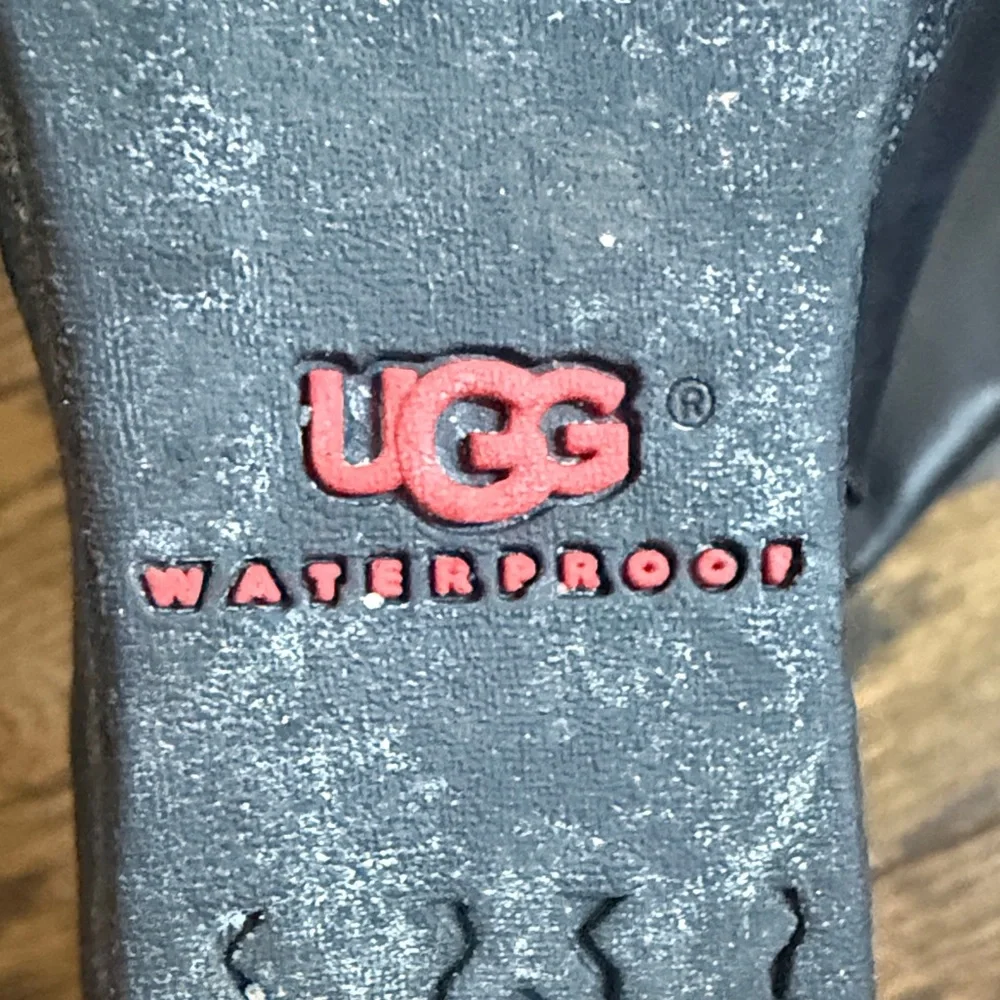 NWOT UGG Women's Black Leather Wedge Boots Sz 7 waterproof warm